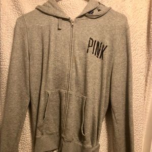 Leopard sequin love pink zip up hoodie
